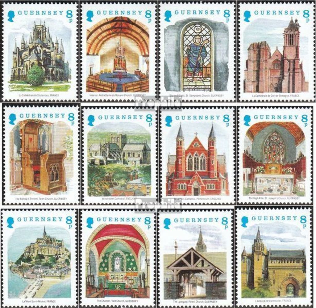 Briefmarken GB - Guernsey 1988 Mi 436-447 (kompl.Ausg.) postfrisch Kirche