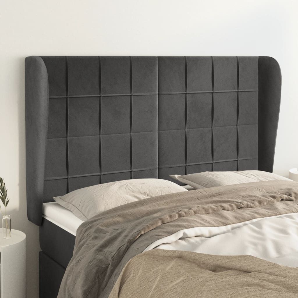 Maison Exclusive - Kopfteil mit Ohren Dunkelgrau 147x23x118/128 cm Samt