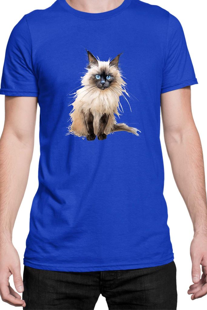 Herren T-Shirt Funny Cats Breeds Birman Cat 014, Man 3XL / Blau