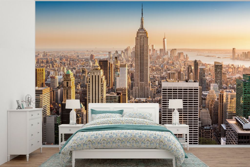 MuchoWow Fototapete für Wohnzimmer oder Schlafzimmer Wandtapete Vinyl Motivtapete New York - Nebel - Skyline - 600x400 cm - Vinyltapeten