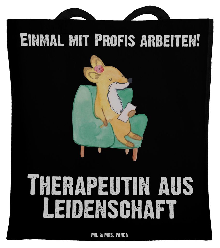Mr. & Mrs. Panda Tote Bag Therapeutin Leidenschaft - Schwarz - Geschenk, stoff shopper, Unitasche, Schultasche, Tasche, Jutebeutel, Einkaufstüte