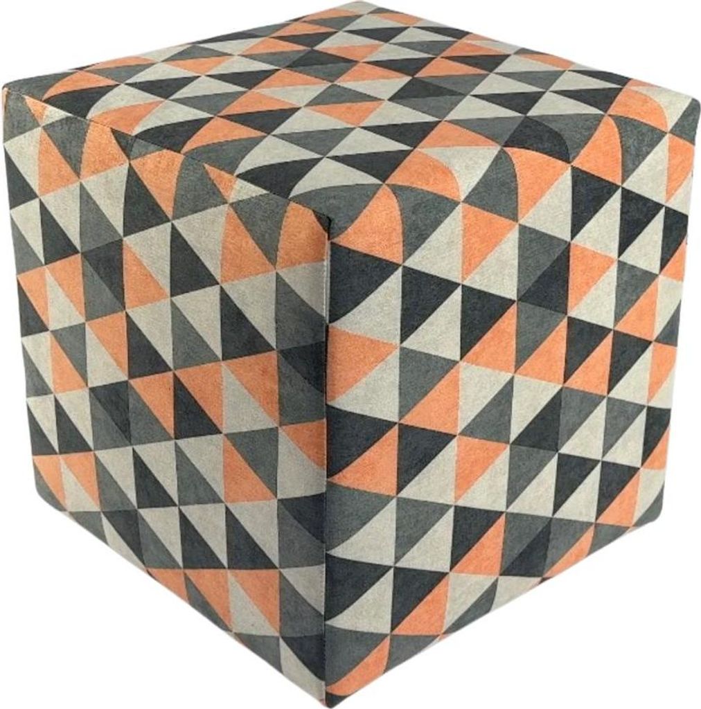 Velours-Hocker MERCURE 40x40 cm quadratisch – weicher Polsterhocker mit geometrischem Dreiecksmuster – Orange