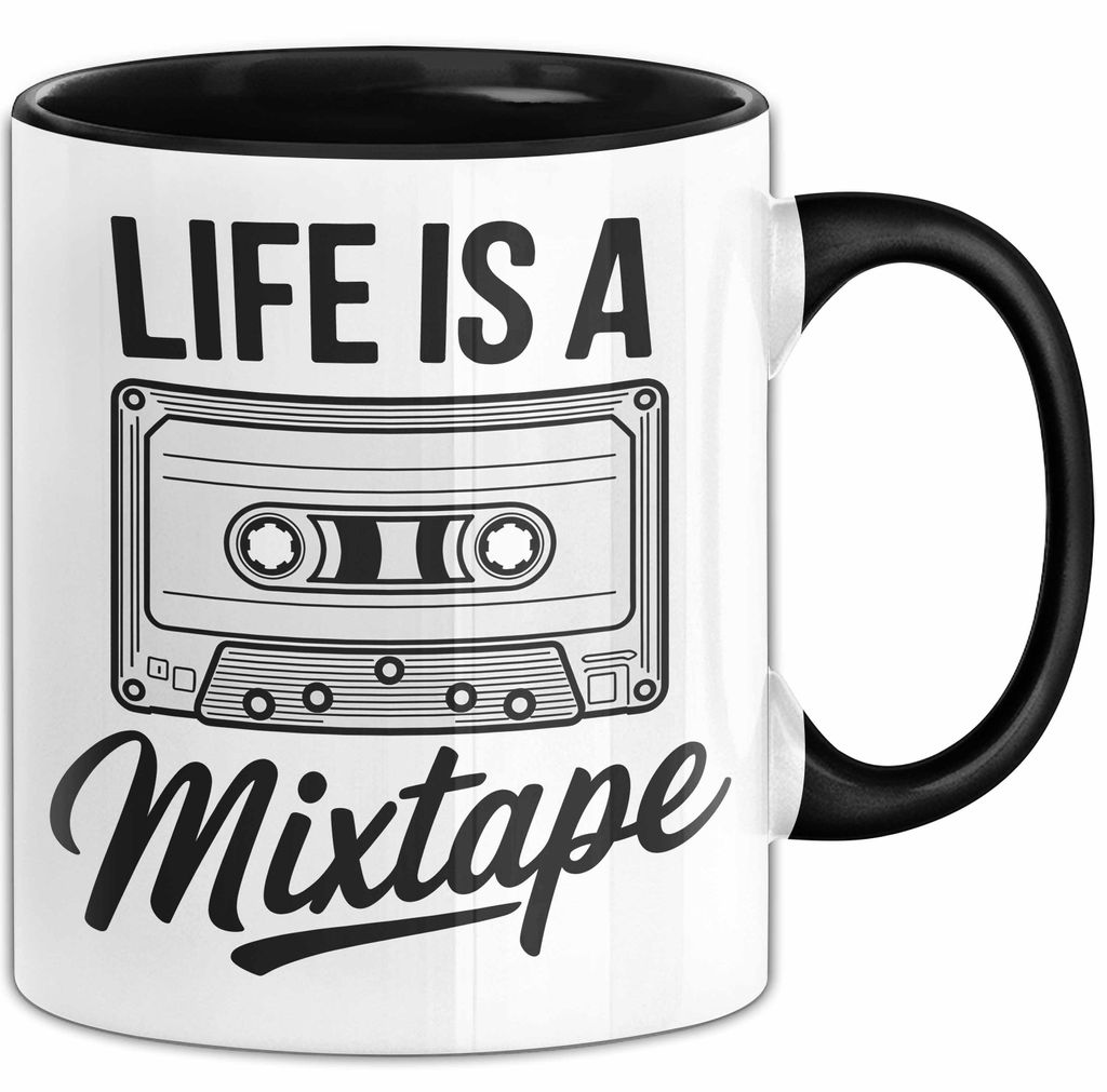 Retro Kassette Mixtape Tasse Geschenk Lustige Geschenkidee Spruch Das Leben Ist Ein Mixtape (Schwarz)