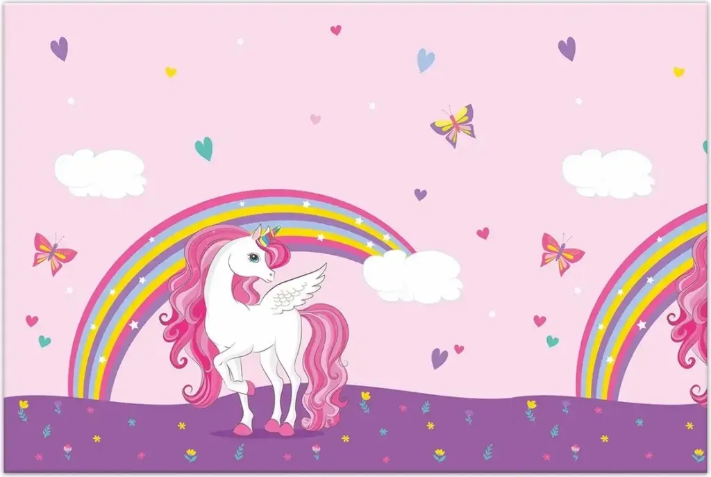 POPOYU Tovaglia da tavolo con unicorno, 137 x 274 cm, motivo: principessa rosa, per feste di compleanno, feste a tema unicorno, per bambini e ragazze