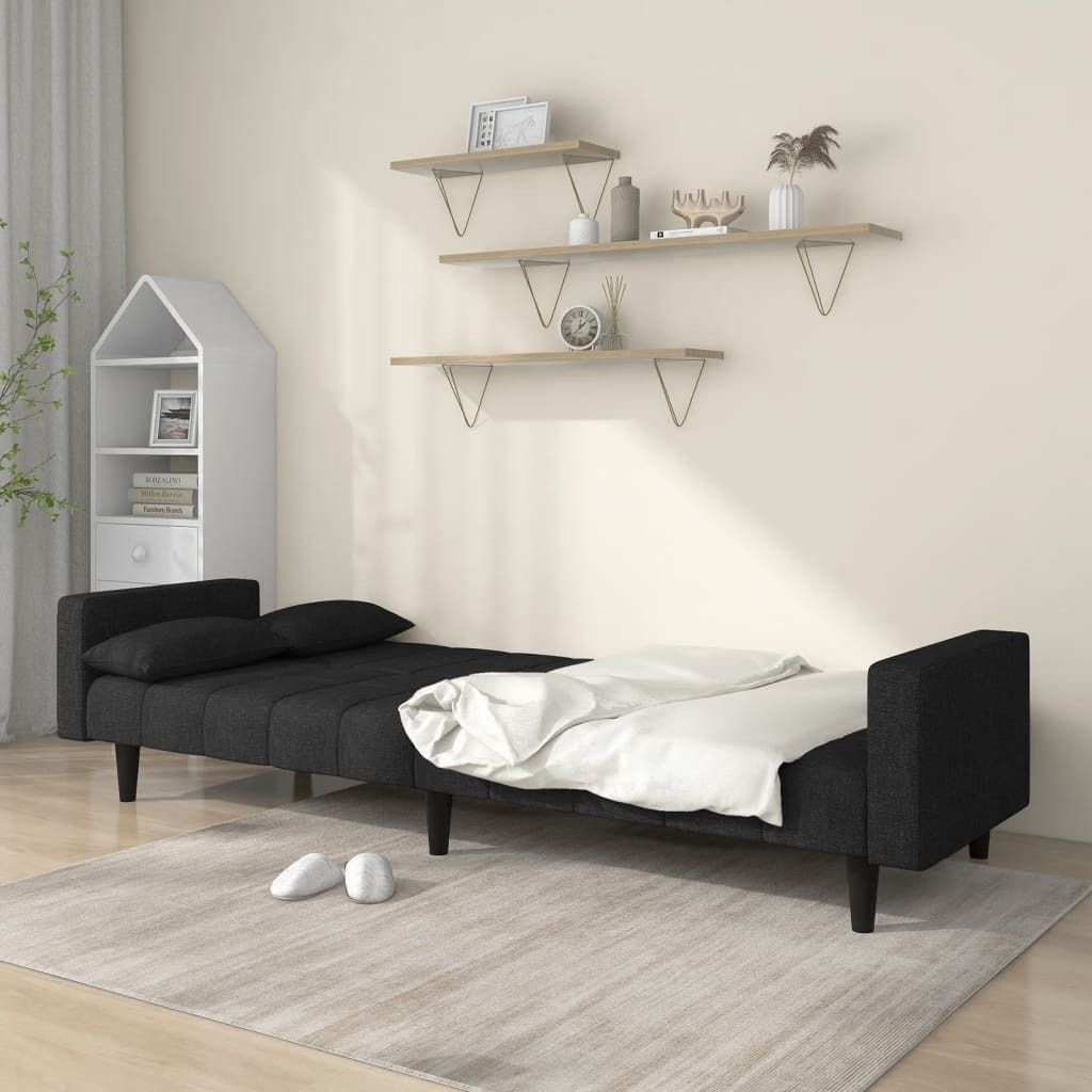 "Winterschlussverkauf "Schlafsofa - CLORIS - Bettsofa eleganten Design - 2-Sitzer mit 2 Kissen Schwarz Stoff - 220 x 84,5 x 69 cm - NeuMöbel6115337