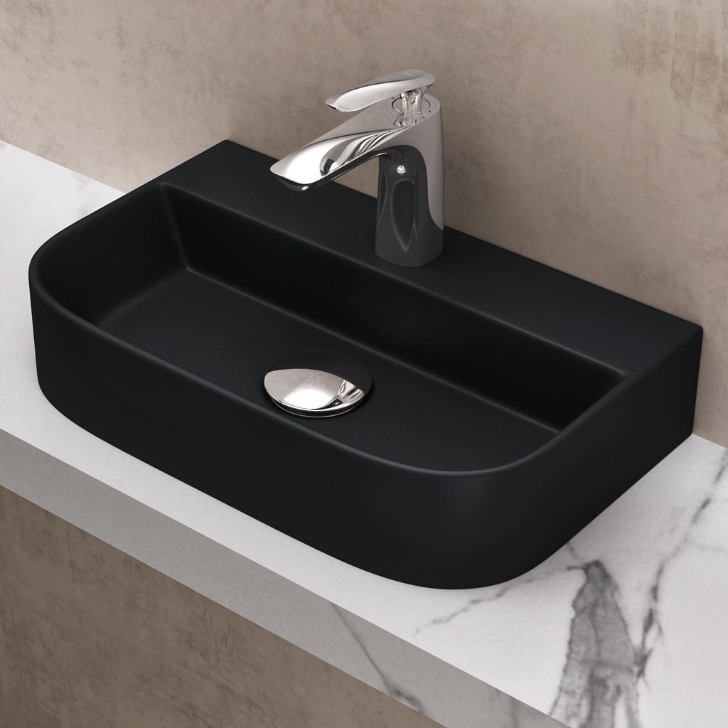 doporro Waschbecken Gäste-WC matt schwarz Aufsatzwaschbecken Hängewaschbecken Keramik 380x235x80mm Handwaschbecken Waschschale Waschtisch Brüsse...