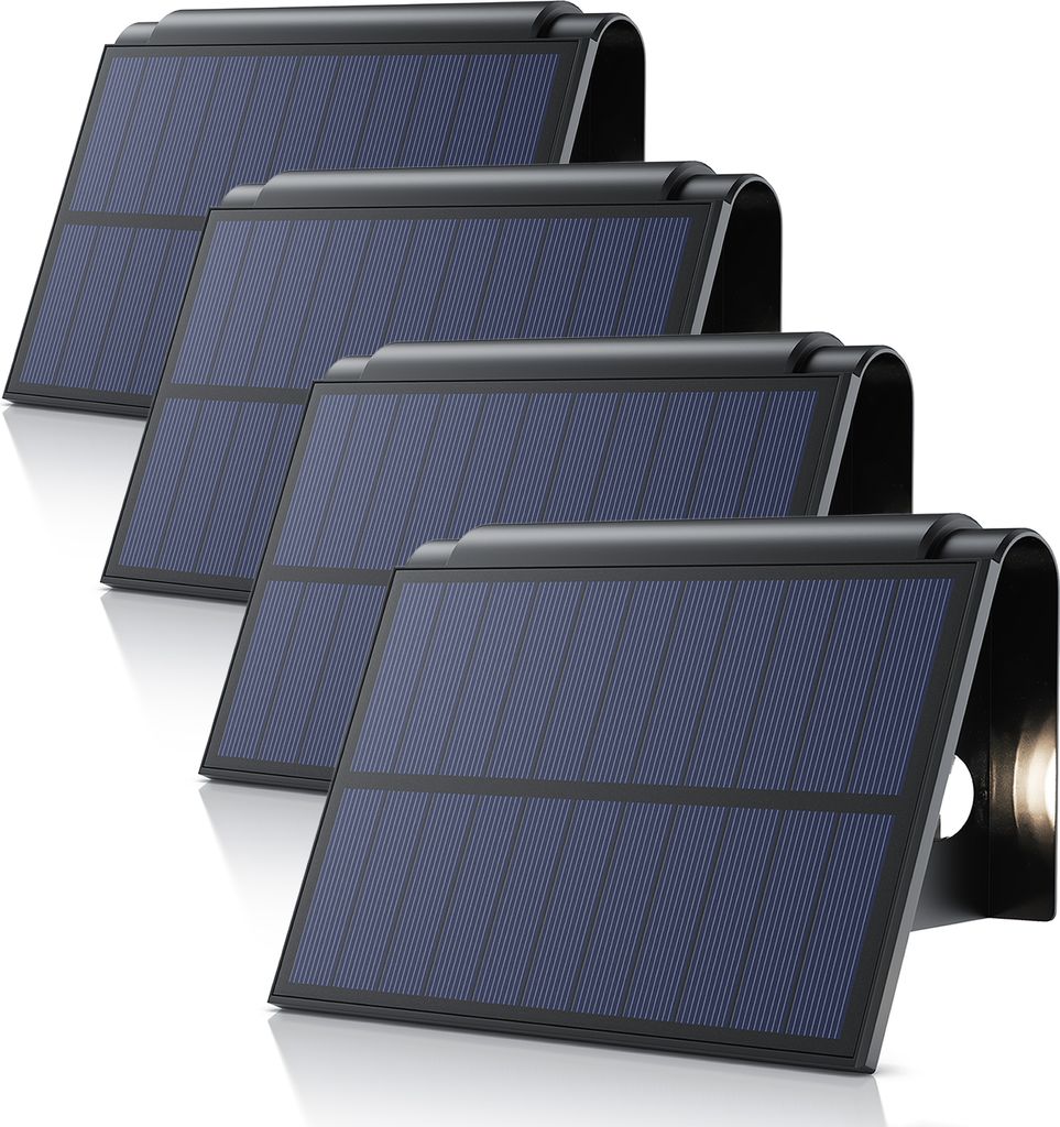 BEARWARE LED Solarleuchte, Solarlampe für außen, Außenleuchte Solar, Solar Wandleuchte, 4er Set, 2 Modi, 2 Stufen, 3000K Warmweiß, IP54, 1800mA...