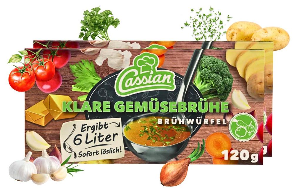 CASSIAN Brühwürfel Gemüsebrühe120g für 12 x 0,5l - Ergibt 6 Produktbild 