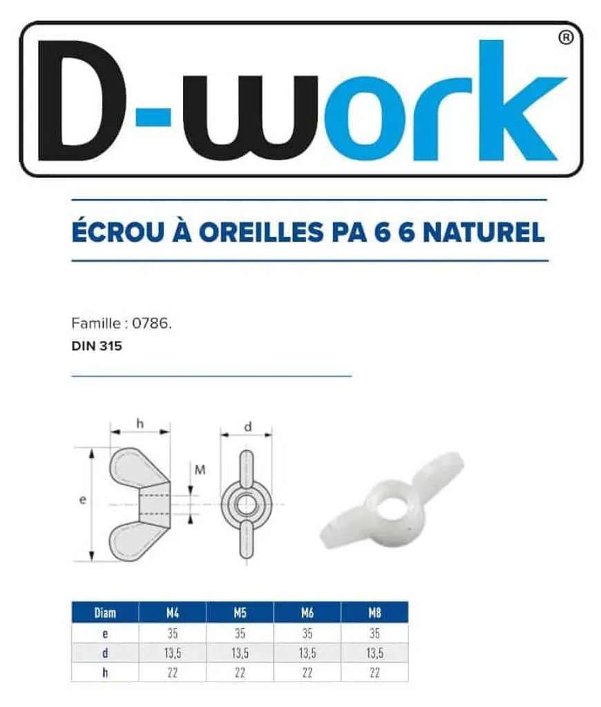 Écrous à Oreilles M4 D-Work pour Modélisme et Électronique - DIN 315 x200