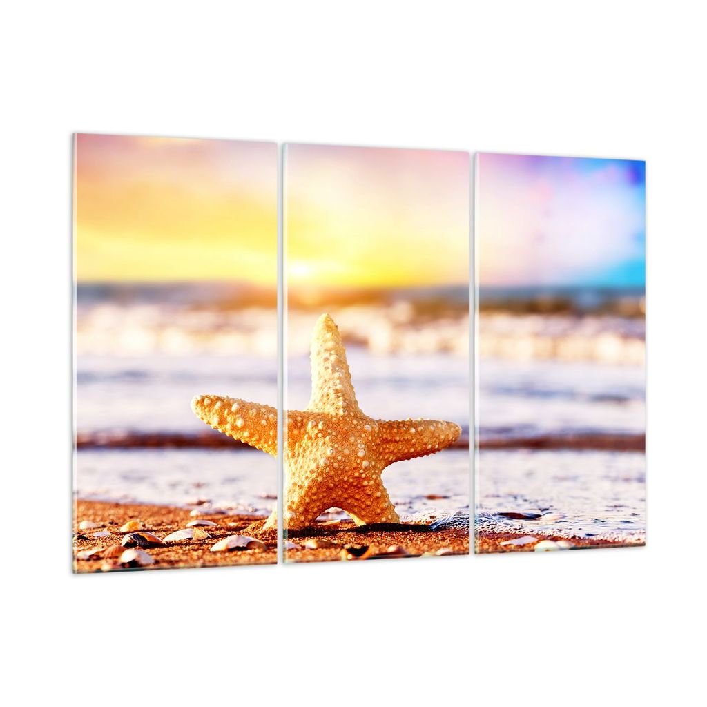Bilder auf glas - Starfish Strand Sand Ozean - 105x70cm - Glasbilder - Wandbilder - Kunstdruck - zum Aufhängen bereit - Wanddekoration aus Glas - ...