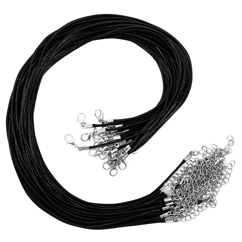 Kurtzy Kette ohne Anhänger Schwarz Polyester mit Karabinerverschluss Schmuck (25er Pack) - 42,5 cm - DIY Schmuckherstellung Zubehör Ketten selber