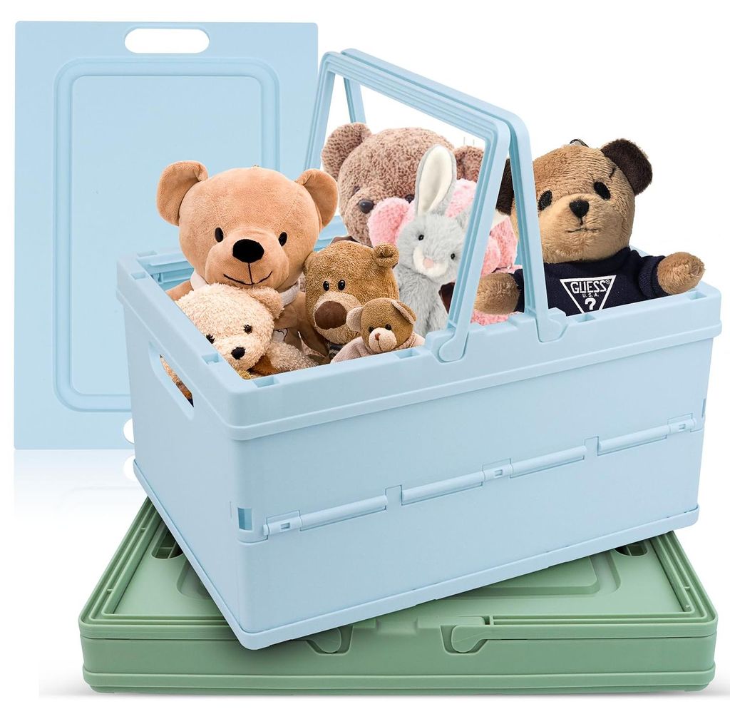 Faltbarer Aufbewahrungskorb/-kiste, groß, 34 x 24,4 x 18,5 cm, faltbare Box/Kiste mit Griff und Deckel, für Schrank, Bücherregal, Badezimmer, Sc...