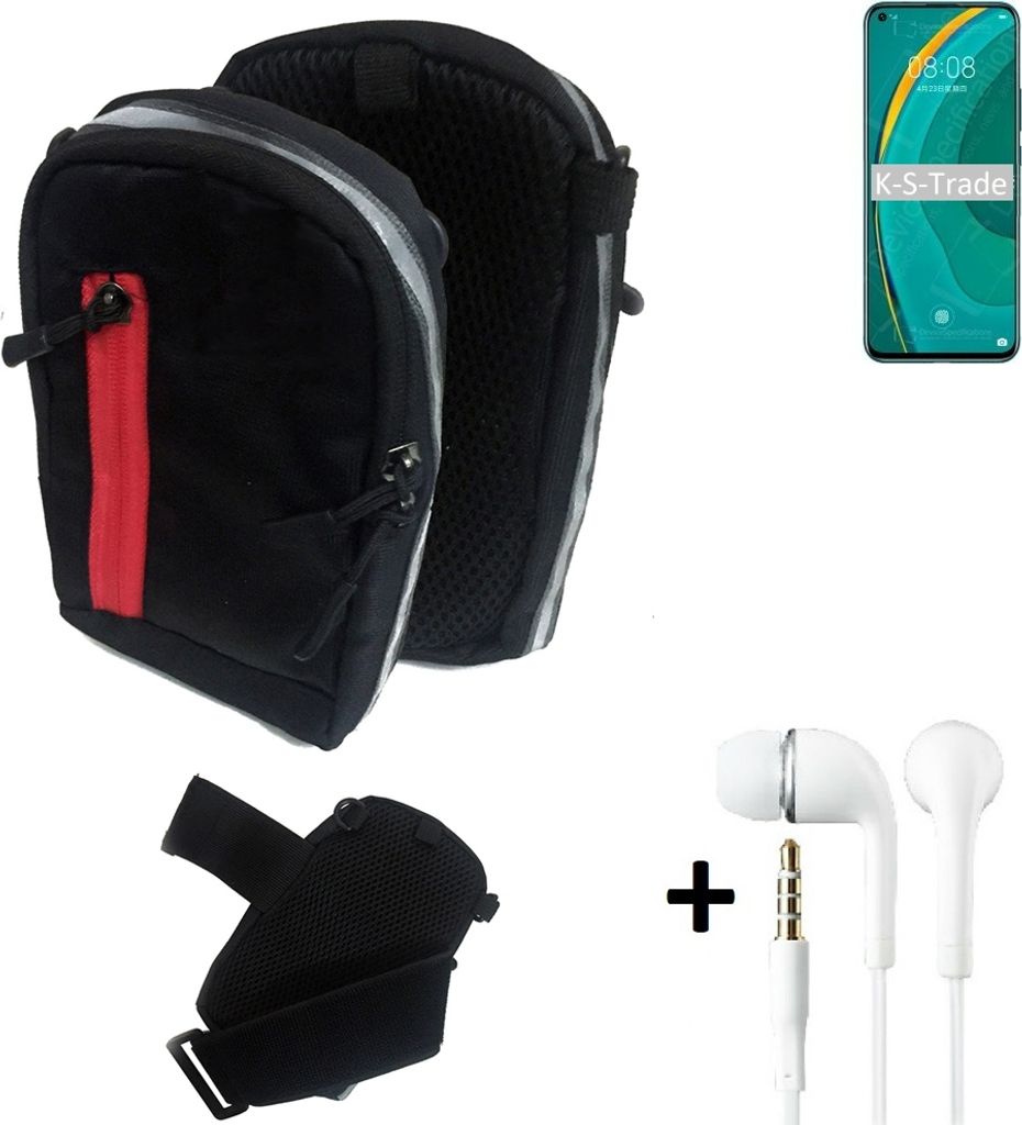 K-S-Trade Outdoor Gürteltasche Holster Umhängetasche + Kopfhörer kompatibel mit Huawei nova 7 5G schwarz Handy Tasche Case travelbag Schutzhülle