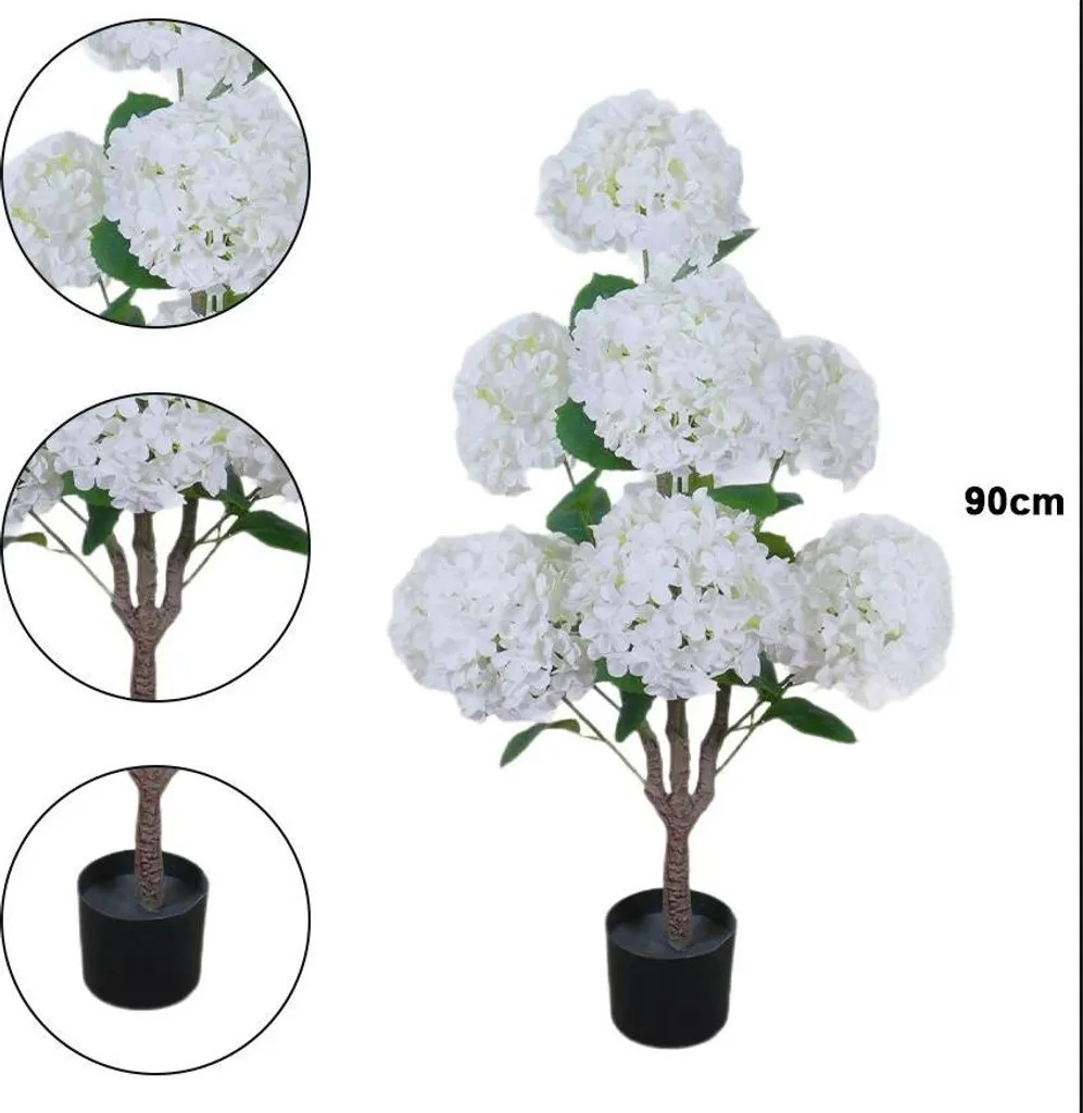 Bonsaï Hortensia Blanc Artificiel 90 cm - Plante de Table pour Balcon - 3