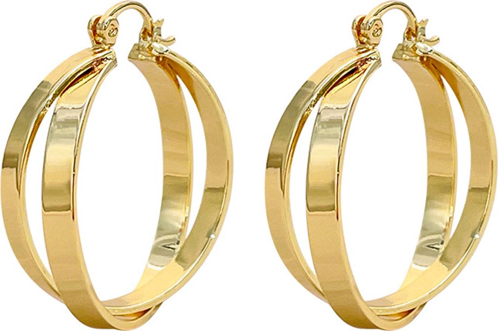 1 Paar Creolen, Doppelkreuzringe, geometrisches Temperament, elegantes poliertes Geschenk, Legierung, goldenes Metall, Kreis-Ohrringe, Modeschmuck