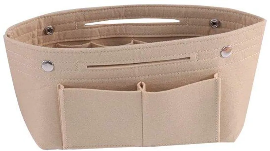 Organiseur de sac beige en similicuir pour ranger maquillage et clés
