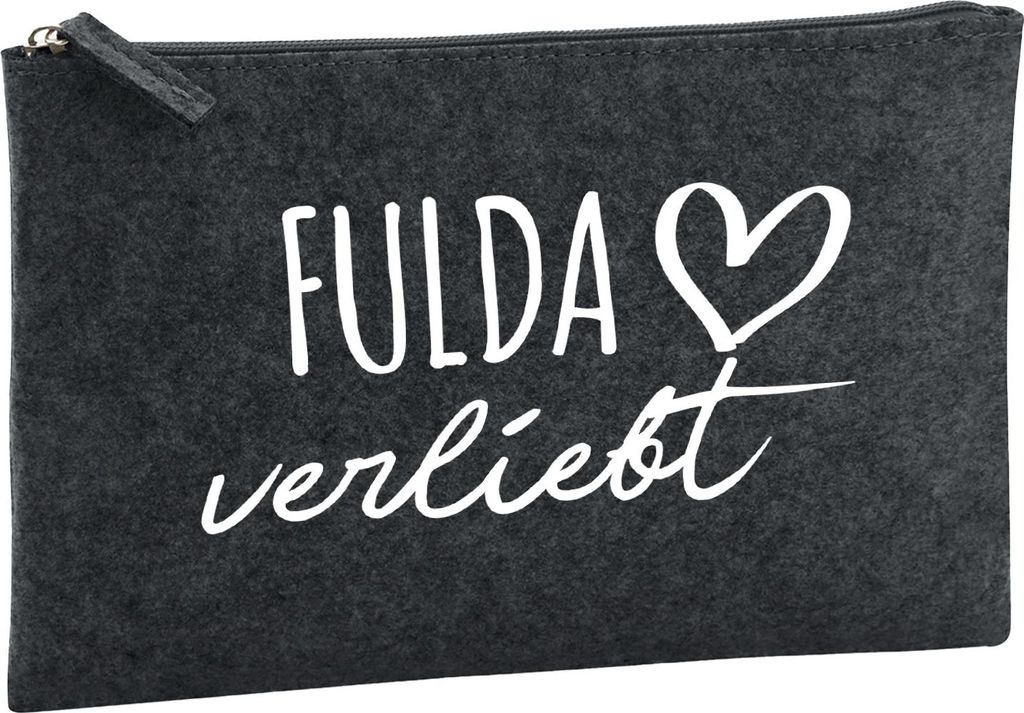 Huuraa Kulturbeutel Fulda verliebt 1 Liter Charcoal Filz Kosmetiktasche Geschenkidee