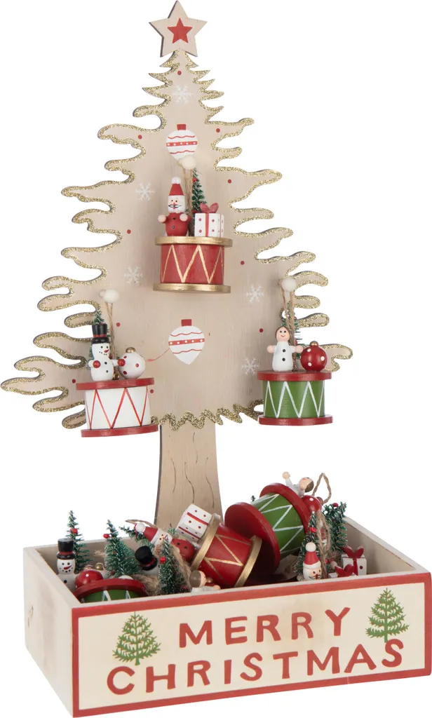 Sapin de Noël en bois design avec étagères et cintres coloris rouge