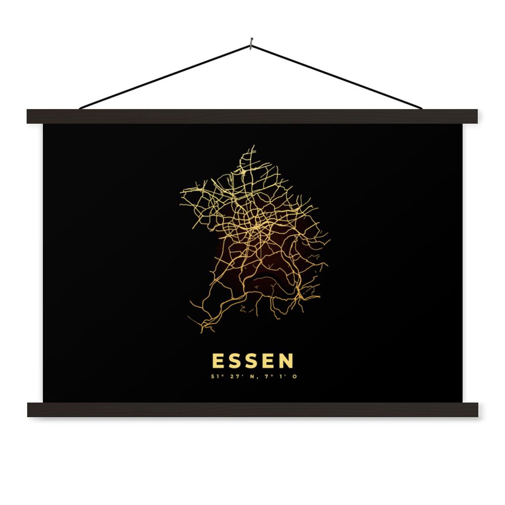 MuchoWow Textilposter Karte - Essen - Karte - Gold - Stadtplan 150x100 cm mit schwarzem Rahmen - Schlafzimmer