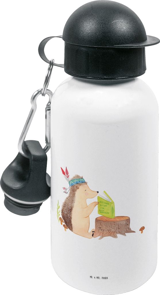 Mr. & Mrs. Panda Trinkflasche Igel Federschmuck - Weiß - Geschenk, Lagerfeuer, Kinder, Abenteuer, Kindergarten, Indianer, Kinderflasche, Tiere, Wa...