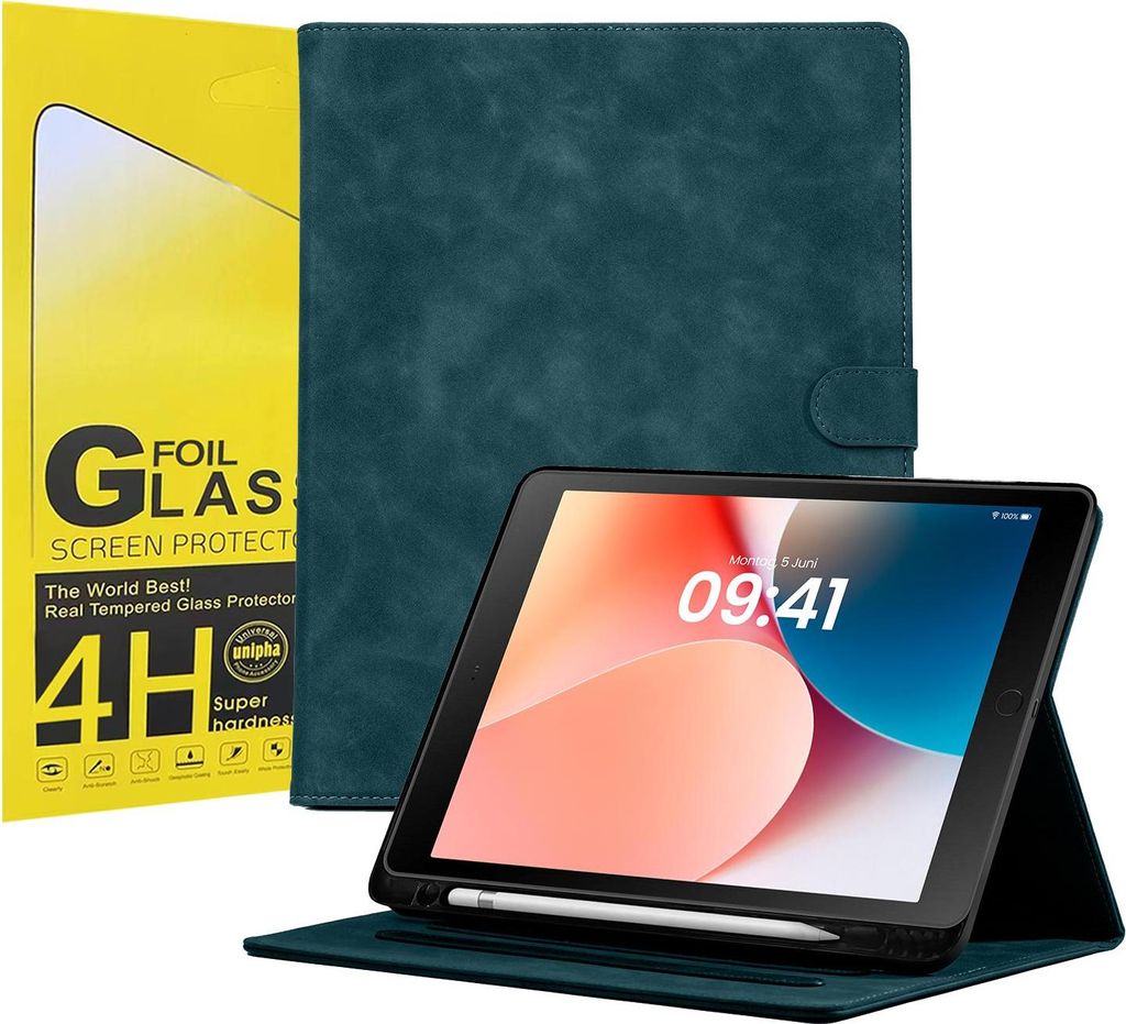 LBH Tablet Schutzhülle + 2x 4H Displayfolie für Apple iPad 7. 8. 9. Gen 10.2 Zoll Cover Case Schutz Tablet Farbe: Petrol