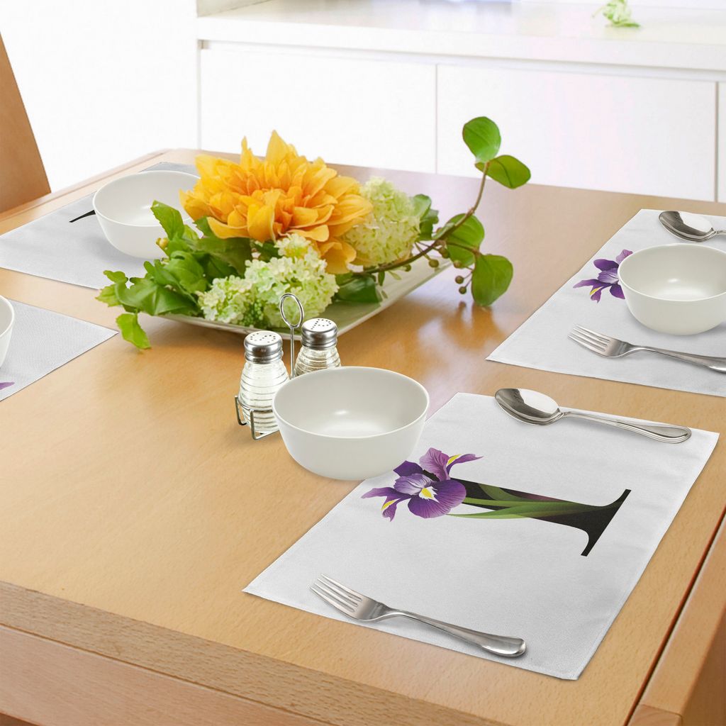 ABAKUHAUS Buchstabe I Platzmatten, ABC-Konzept-Blumentypographie mit I Schattenbild und Iris Flowers Spring, Tiscjdeco aus Farbfesten Stoff für da...
