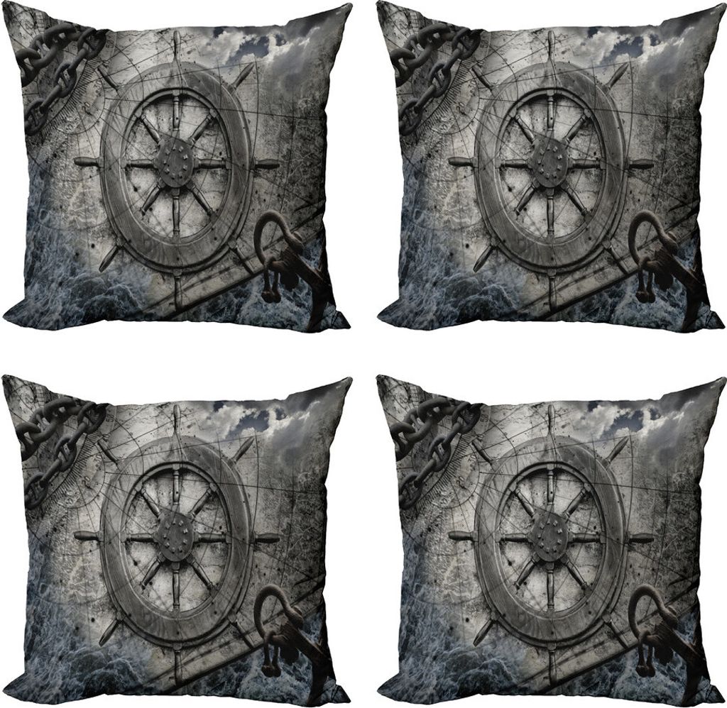 ABAKUHAUS Steuerrad Kissenbezug Set (4 Stück), Lenkrad-Grunge, Moderner Doppelseitiger Digitaldruck, 50 cm x 50 cm, Holzkohle