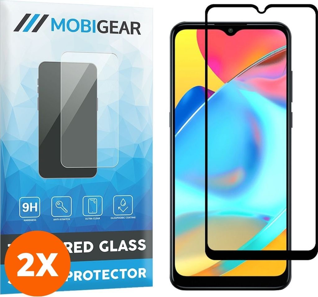 Mobigear Premium 4.99 Alcatel 3L Panzerglas Gehärtetes Glas Displayschutz - Hüllenfreundlich - Schwarz (2er Pack)