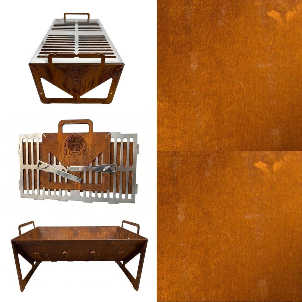 Holzkohlegrill Campinggrill Klappgrill Tragbarer Grill aus Cortenstahl Patina Feuerstelle Größe S