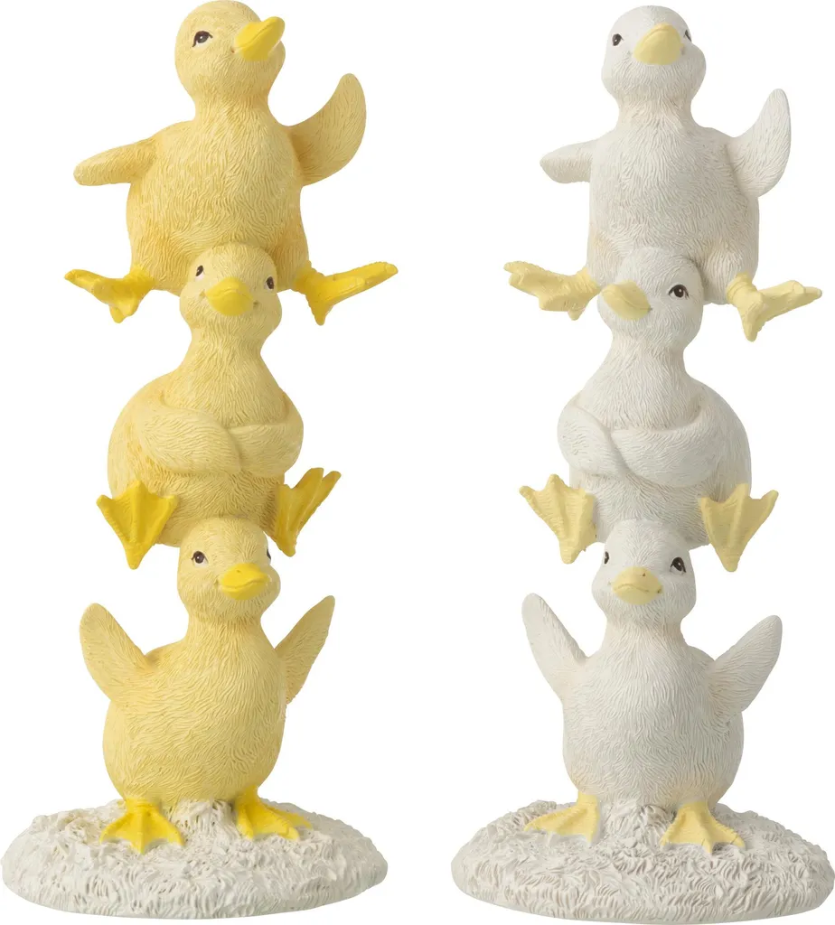Statuette canard empilé en résine pour étagère salon - Lot de 2
