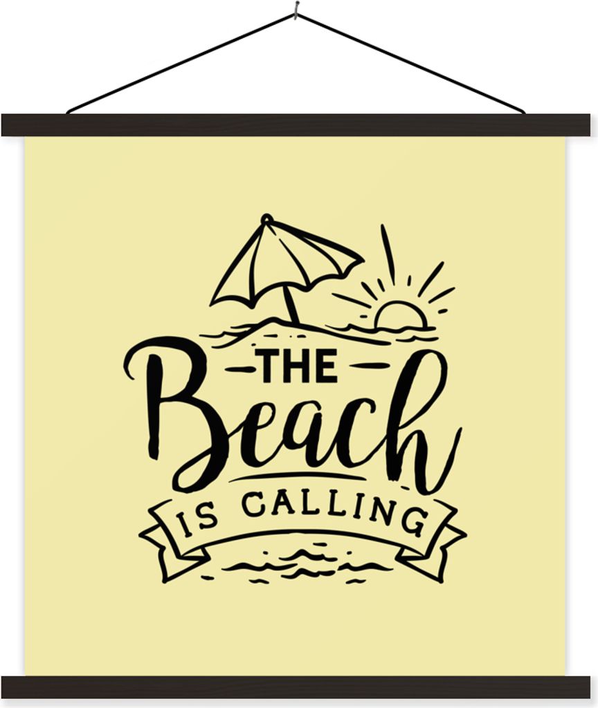 MuchoWow Textilposter Strand - Sonnenschirm - Zitate 40x40 cm mit schwarzem Rahmen - Fotos