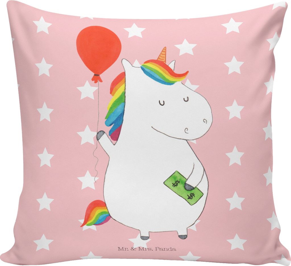 Mr. & Mrs. Panda kuschelkissen 40x40 Einhorn Luftballon - Rot Pastell - Geschenk, Unicorn, Freundin, Kissen, zier, Geld, Einhörner, Zierkissen