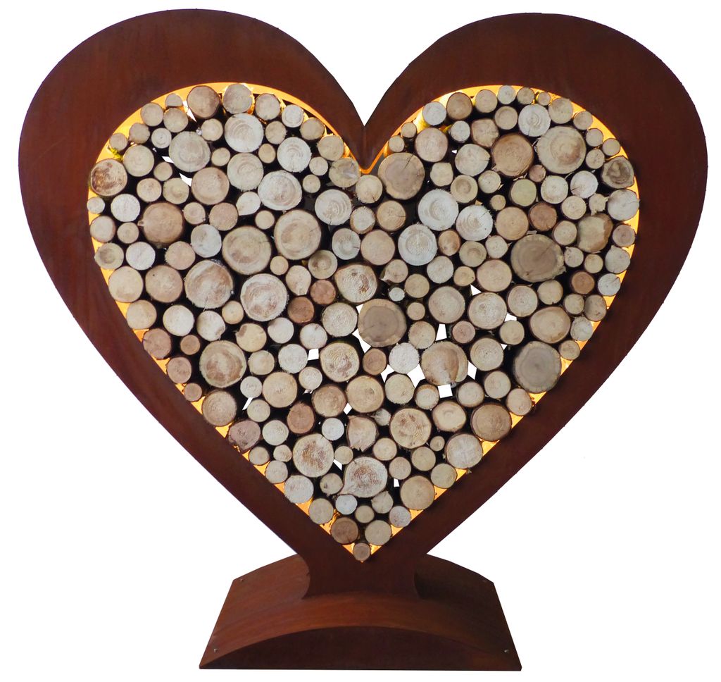 Badeko Herz Holzregal 200 cm in Edelrostoptik – Inkl. LED-Beleuchtung