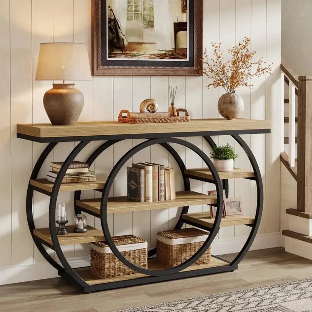 Tribesigns Table Console Industrielle avec Socle Circulaire 120x30x80 cm