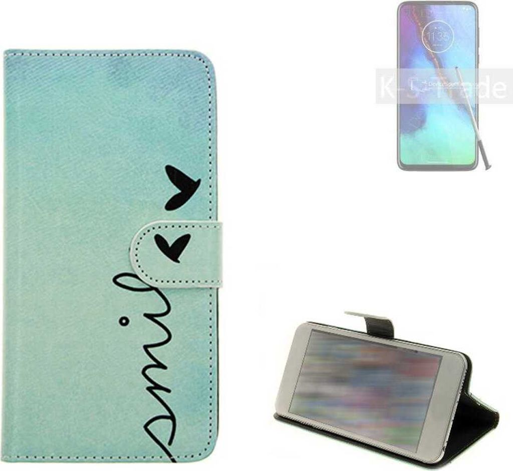 K-S-Trade Schutz Hülle Handy Hülle kompatibel mit Motorola Moto G Stylus Hülle Handyhülle cover bookstyle Etui Handyhülle ''smile'' türkis