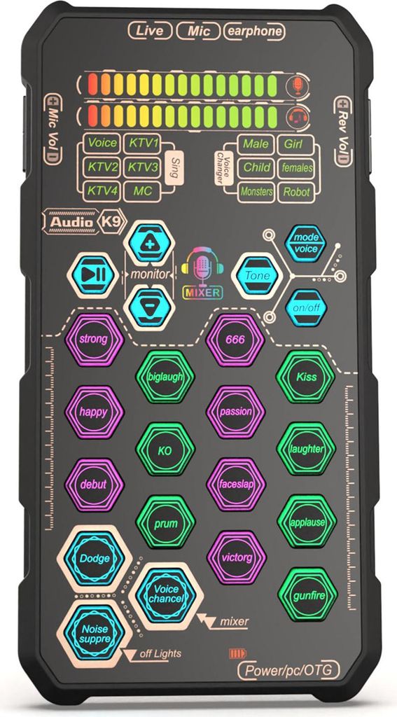 Sxhlseller Game Voice Changer -Set, K9 Handheld Live Sound Card, 6 Verschiedene Sprachtransformation und 12 Elektronische Tonh?hen, Kopfh?rer und M...