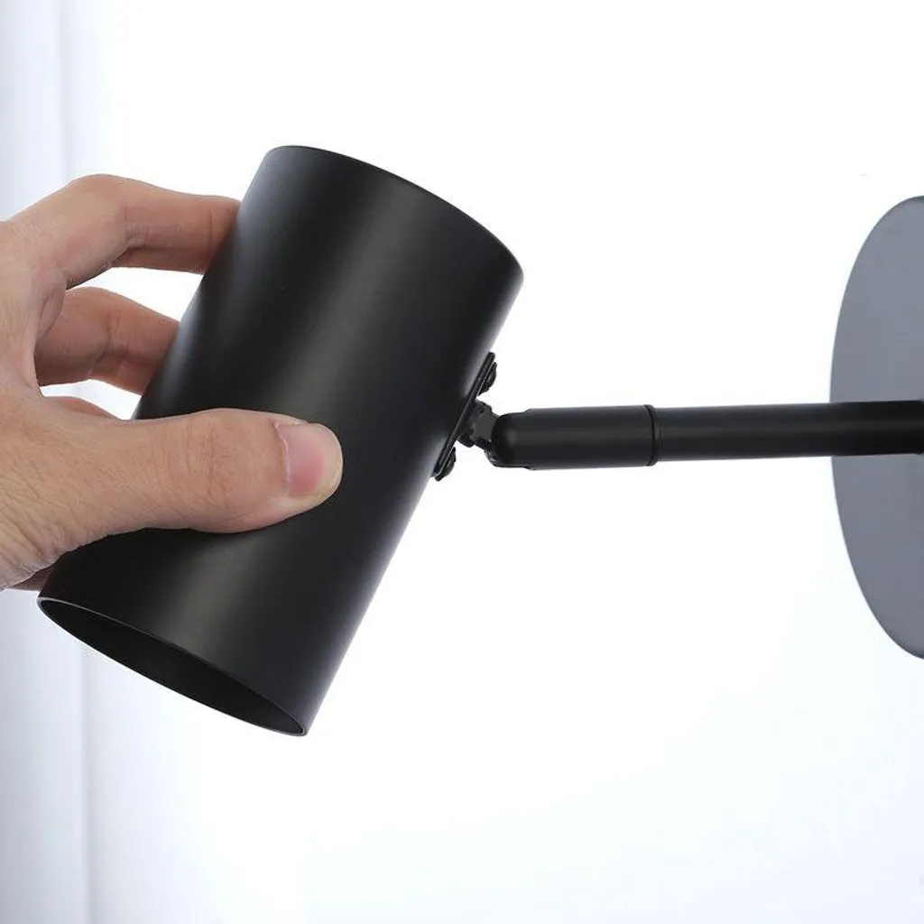 Lampada da Parete Moderna E27 Nera - Applique Alluminio con Spina - 4