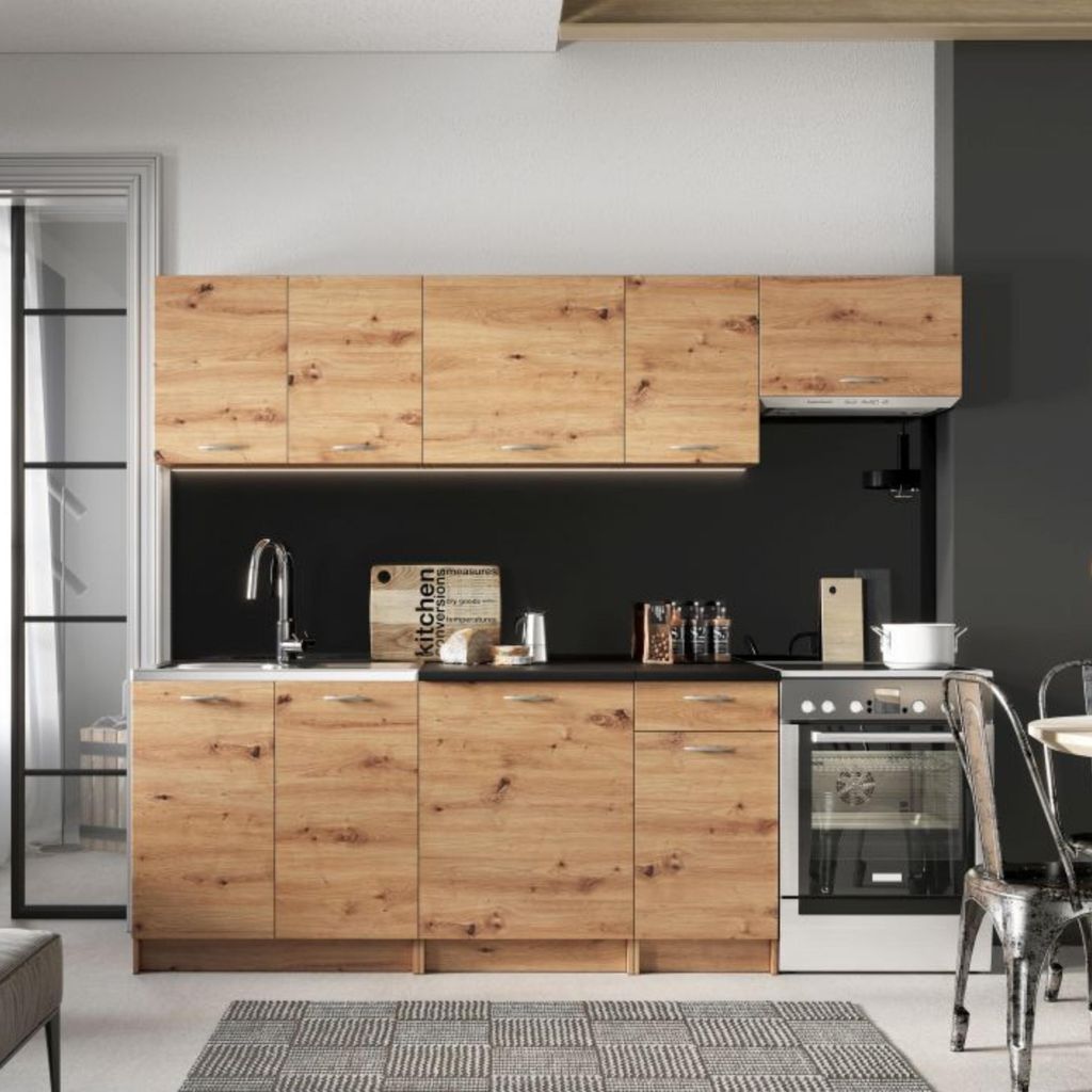 Kuchyňská linka 240 cm - s černou pracovní deskou - Dub Obrázek produktu 