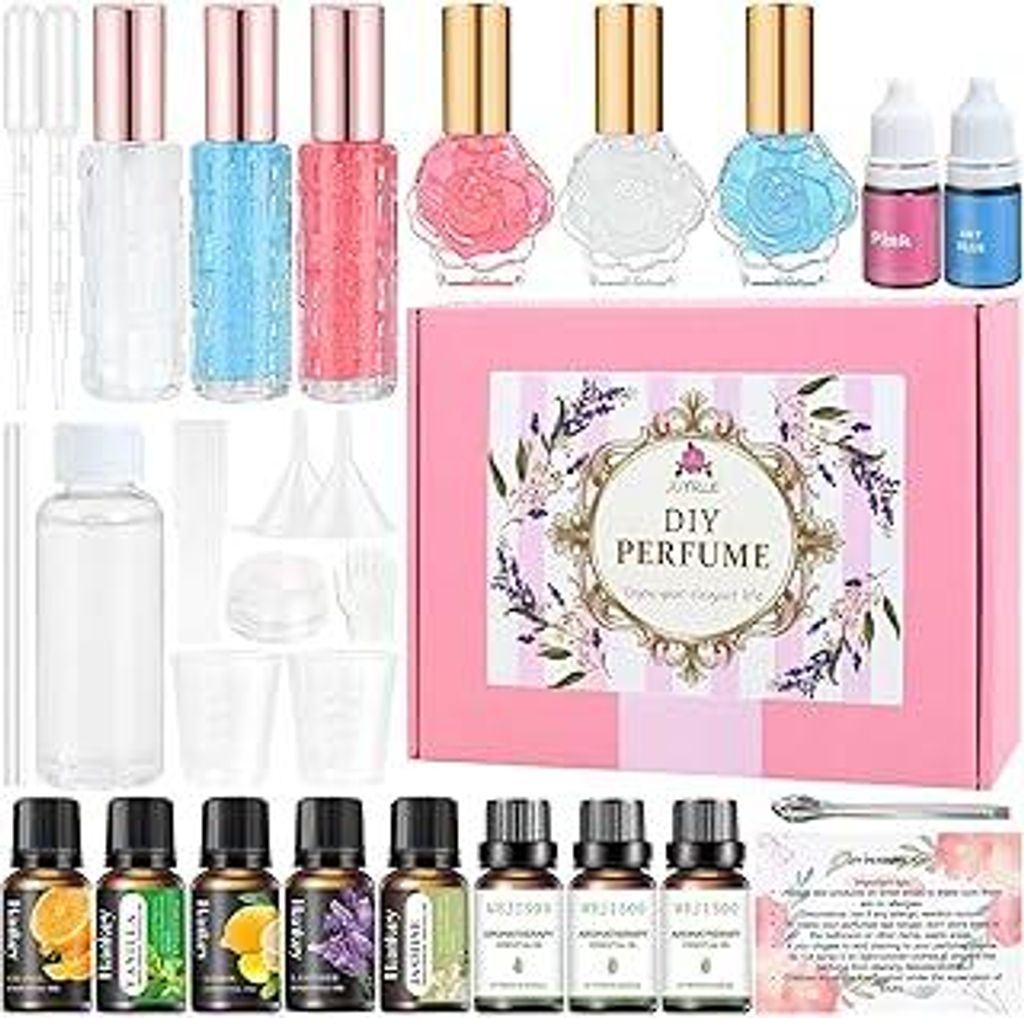 JUYRLE Parfüm Selber Machen Set, Perfume Oil Making Kit, Kreative Bastelset Erwachsene DIY mit Ätherisches Öl, Mini Düfte Set Mit Klein Sprühf...