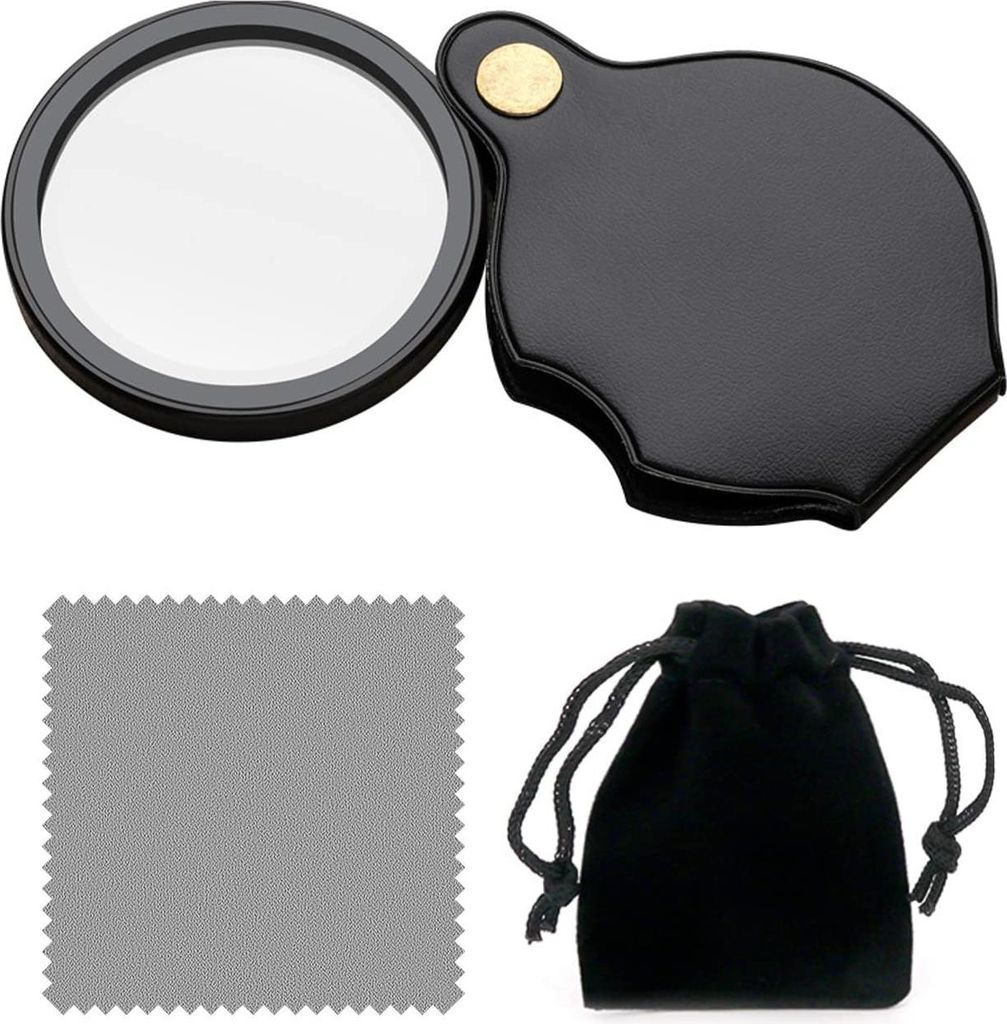 Faltbares Lesemagnifier 15x Vergrößerung - Tragbares Vergrößerungsglas mit Reinigungstuch und Etui Juwelierslupe