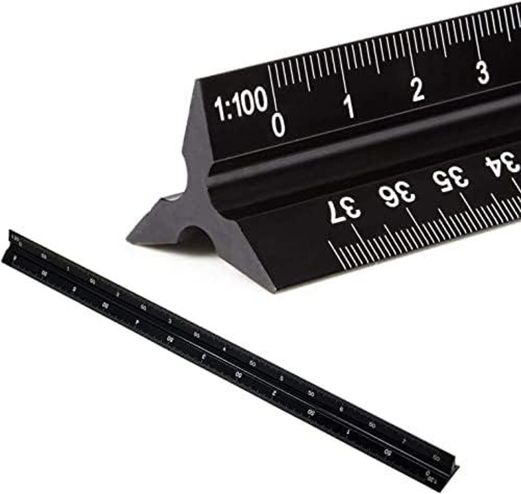 Dreikantmaßstab - 30 cm Länge, Aluminium, Ideal für Architekten, Ingenieure, Architekturstudium - 1:20, 1:25, 1:50, 1:75, 1:100, 1:125