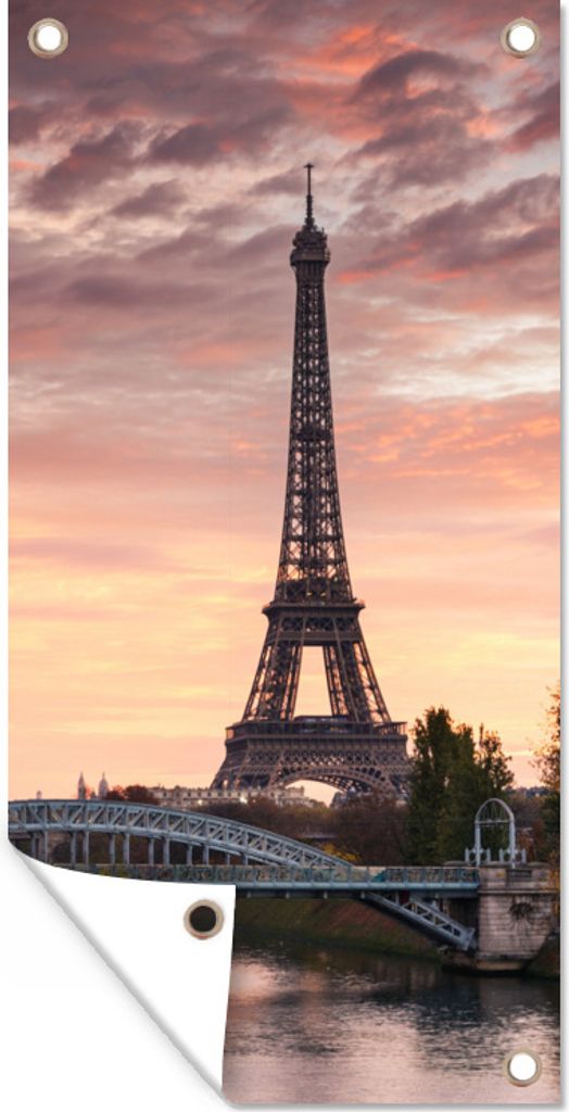 MuchoWow 30x60 cm Outdoor-Poster Gartendeko Sichtschutz Garten Poster für den Garten Paris - Eiffelturm - Brücke