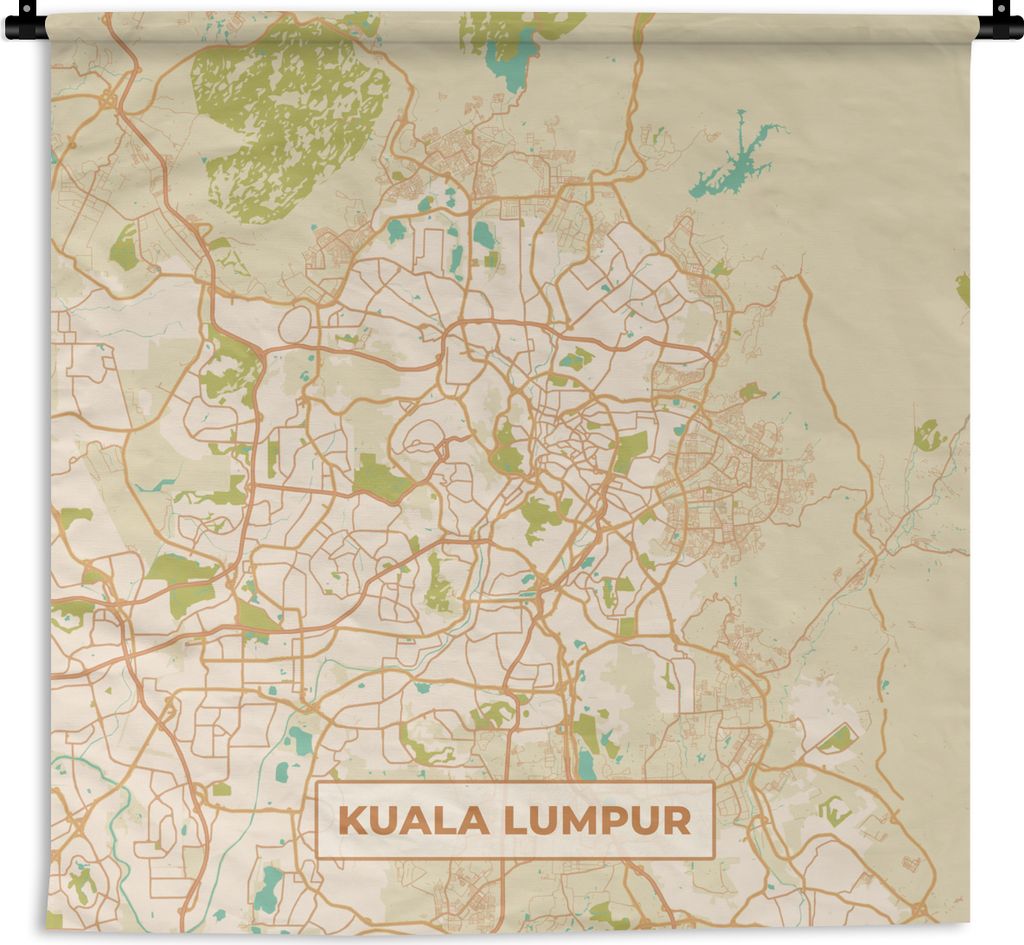 MuchoWow Wandteppich Wandbehang Kuala Lumpur - Stadtplan - Vintage - Karte 120x120 cm Tapisserie Dekoration Wandtuch - Modern - Baumwollgewebe