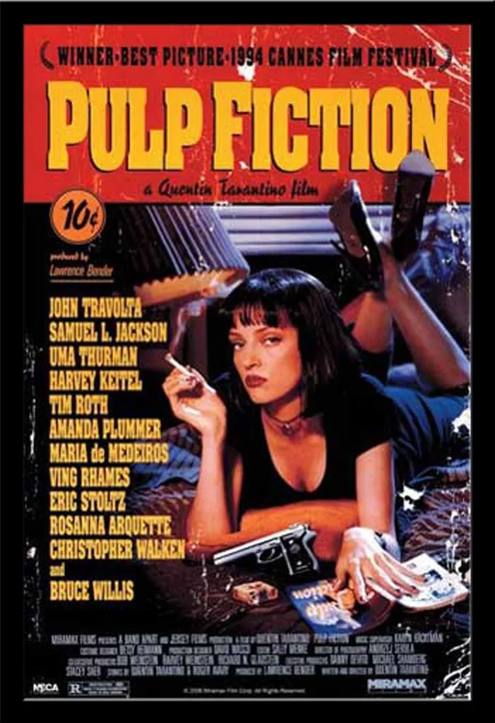 Poster Pulp Fiction Encadré sans Risque : Vitre Acrylique et Cadre MDF