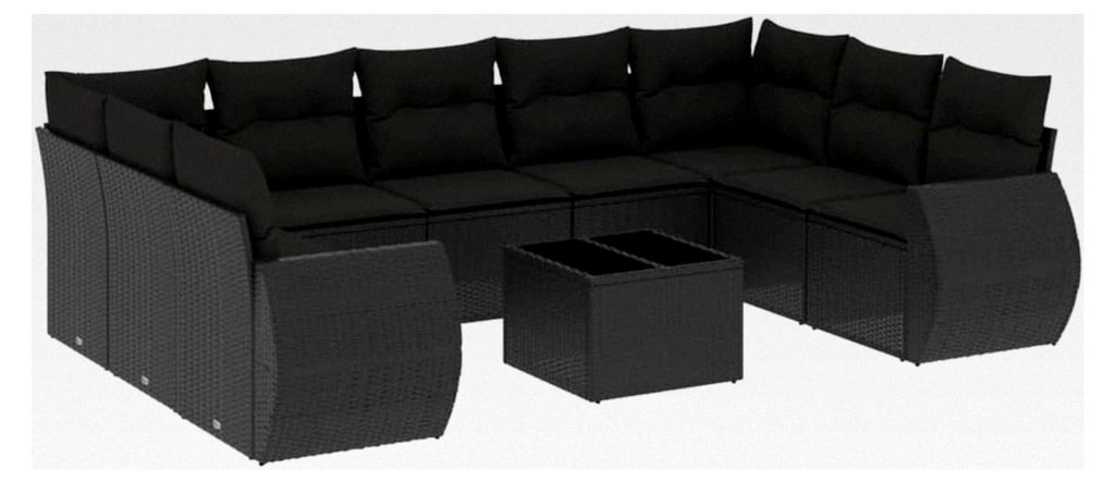 Gartensofa-Set, 10 Teile, mit Kissen aus schwarzem Polyrattan, für den Außenbereich