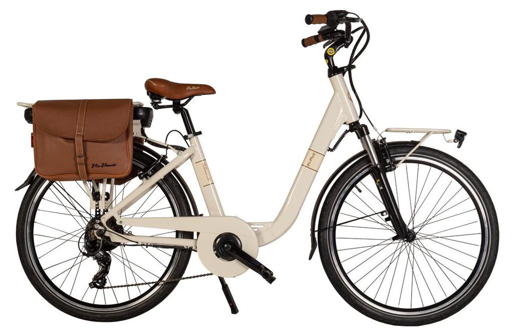 Via Veneto Classic E-Bike Damenmodell, 26 Zoll, 6V, Beige Cappuccino, mit Seitentaschen