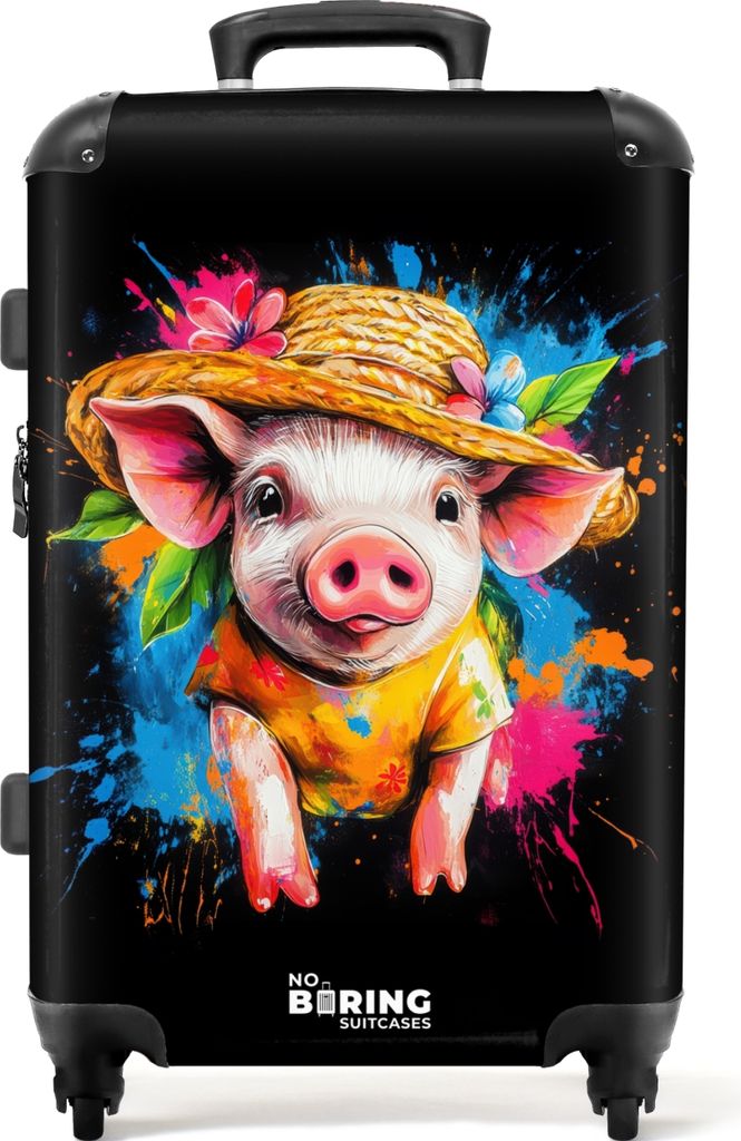 NoBoringSuitcases.com Großer Koffer - Lustiges Schwein mit Hut Illustration - Kombinationsschloss TSA - Hartschalen Trolley 4 Rollen - 72 liter ...