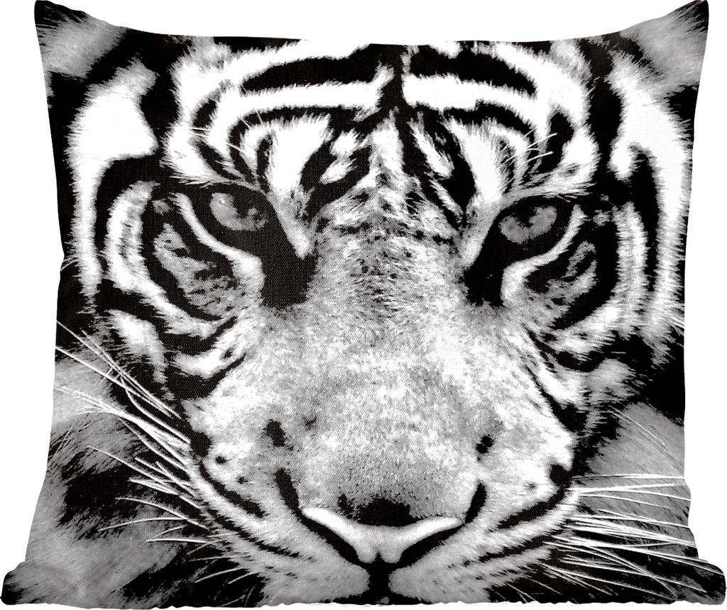 MuchoWow Zierkissen Sofakissen Wohnzimmer Dekokissen 50x50 cm Sumatra-Tiger vor schwarzem Hintergrund in schwarz und weiß - Komfort - Sofakissen