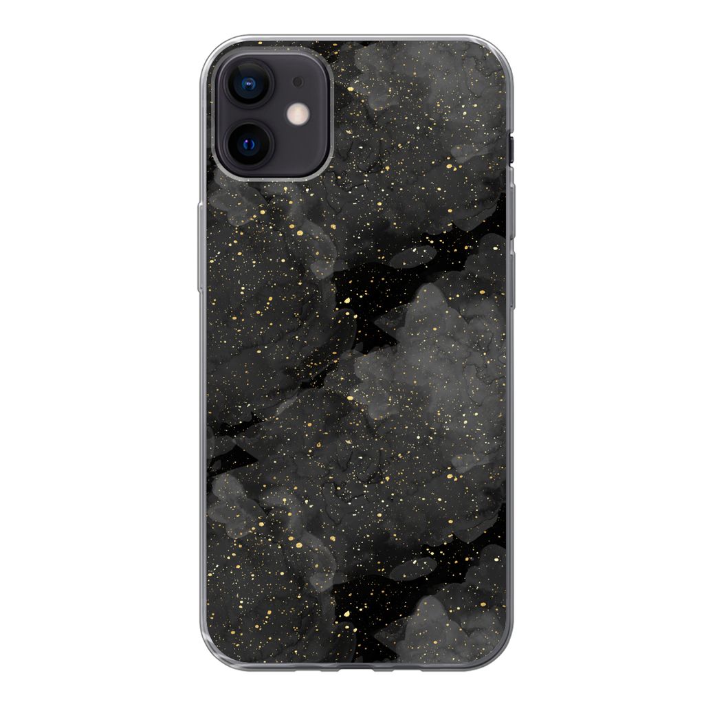 MuchoWow Handyhülle Schutzhülle Hülle für iPhone 12 mini Marmor - Glitter - Gold - Schwarz - Muster Silikon Softcase Handy Hülle - Bild