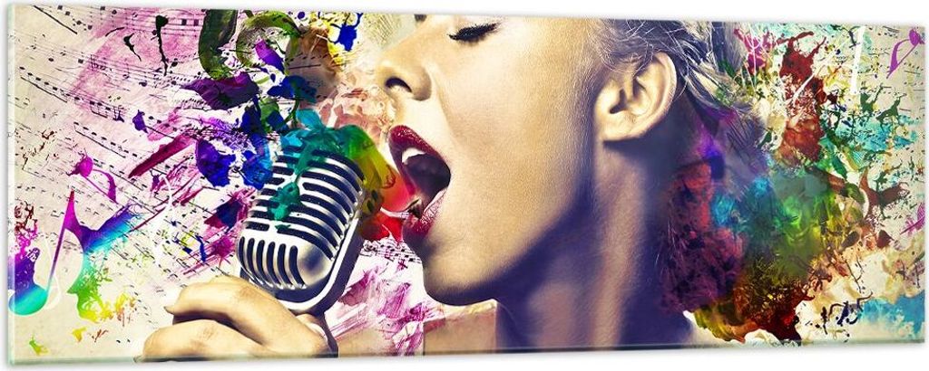 Bilder auf glas - Singen mikrofon energie - 90x30cm - Glasbilder - Wandbilder - Kunstdruck - zum Aufhängen bereit - Wanddekoration aus Glas - Glas...